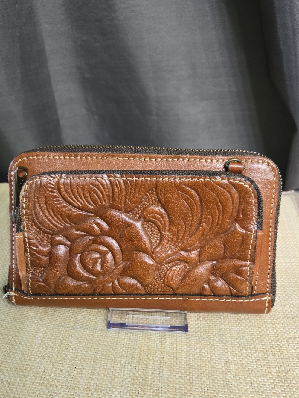 Patricia Nash Embossed Floral Leather Clutch Wristlet in Brown